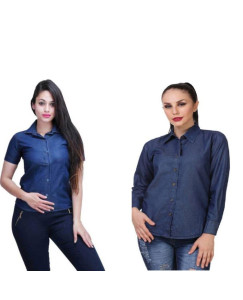 Womens Denim Solid Shirt Buy 1 Get 1 Free Denim Pattern